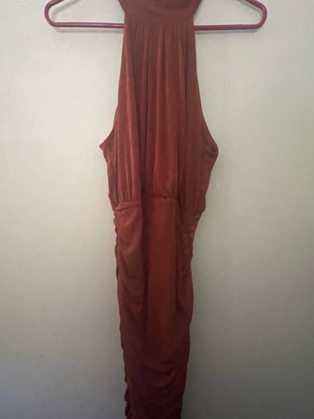 Rust Halter Ruched Dress - Picture 3 of 5